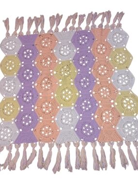 Handmade Crochet Blanket Throw in Pastel Multi-Color
